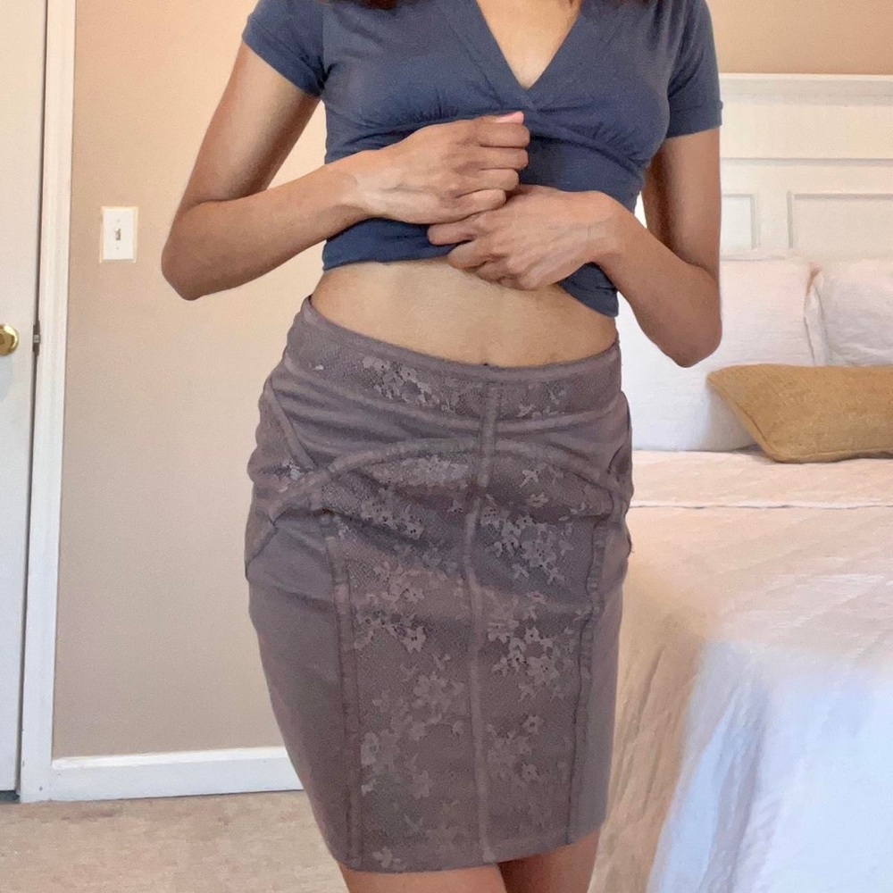 FREE PEOPLE Brown Lace Mini Skirt